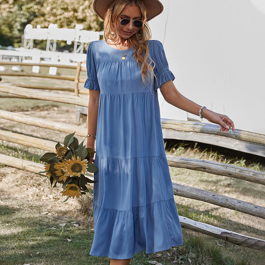 Damen Midikleid mit Rüschendetails und fließendem Schnitt EB