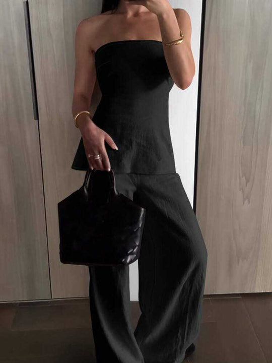 Damen Cropped Oberteil und weite Hose Set EB