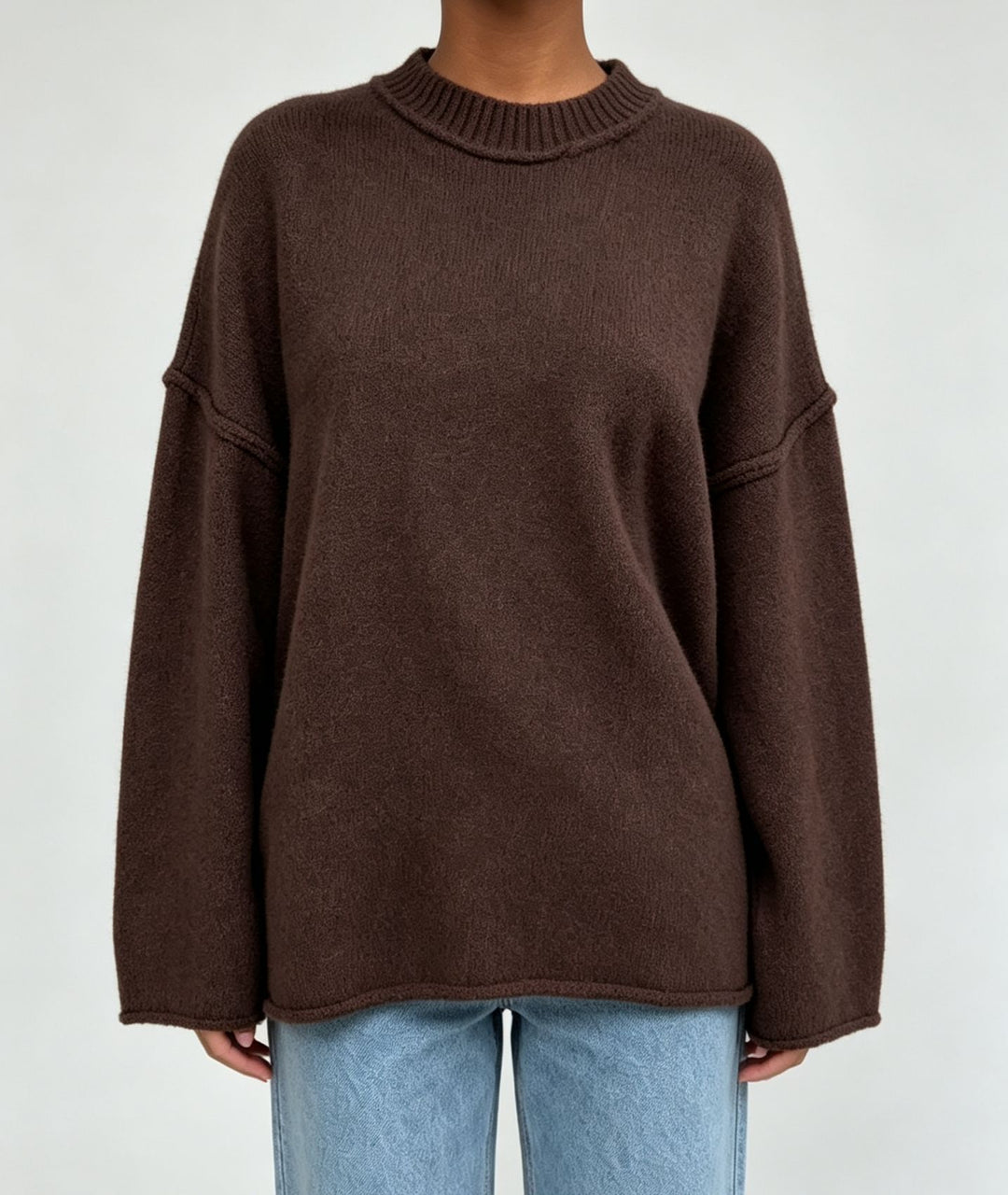 Damen Oversize-Boxy-Pullover mit kurzem Stehkragen und dekorativer Kantennaht EB