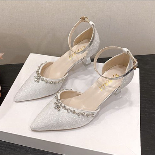 Damen elegante High Heels mit geschmücktem Fesselriemen EB