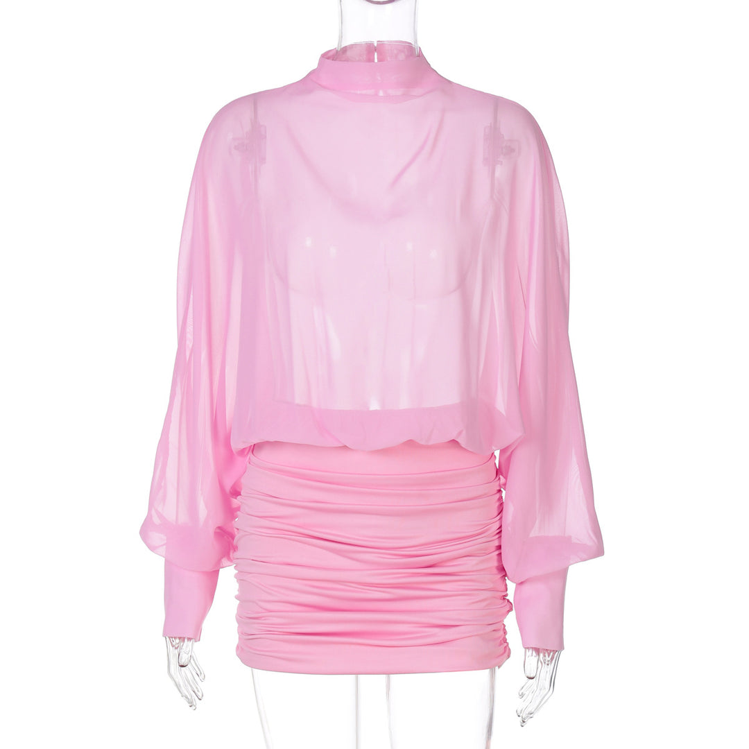 Damen Transparente Bluse mit Drapierungen EB