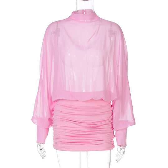 Damen Transparente Bluse mit Drapierungen EB