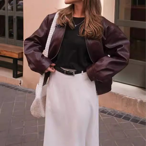 Damen Kunstlederjacke im sportlichen Schnitt mit zwei praktischen Taschen EB