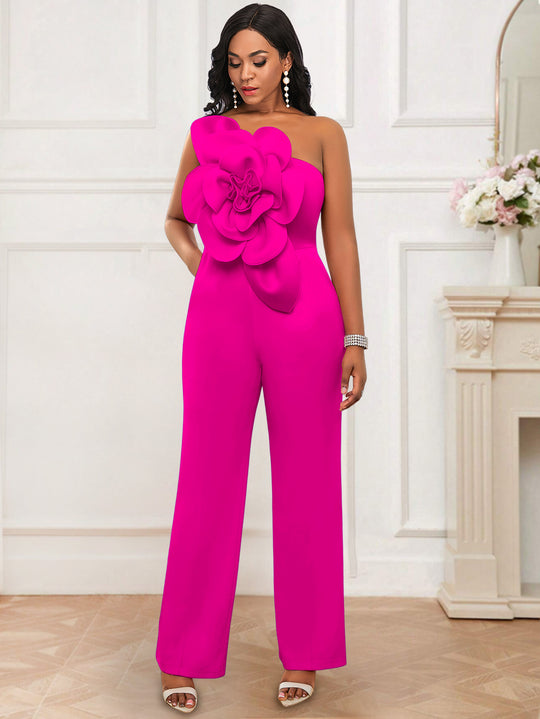 Damen eleganter Overall mit großem Blumenakzent EB