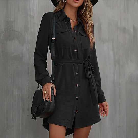 Damen Hemdblusenkleid mit taillierbarem Gürtel und eleganter Knopfleiste EB