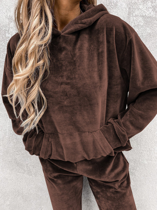 Damen kuscheliges Fleece-Set mit hohem Kragen und elastischen Bündchen EB