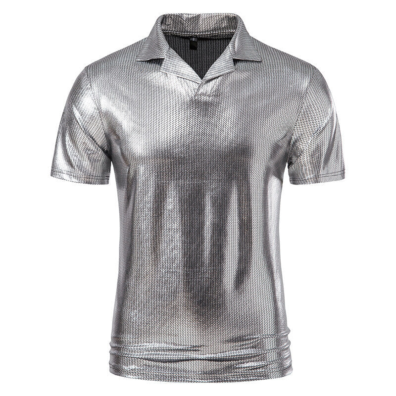 Herren modisches Poloshirt mit glänzendem Design und stylischem V-Ausschnitt EB