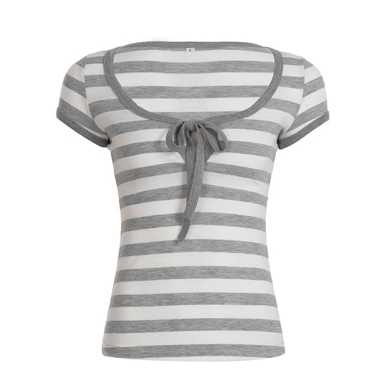 Damen Kurzarm T-Shirt mit verspieltem Schnürdetail EB