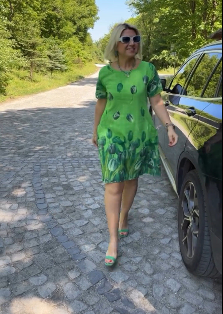 Damen lässiges Blumenkleid mit kreativen Muster EB