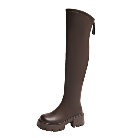 Damen Overknee-Stiefel mit robustem Blockabsatz und elastischem Schaft EB