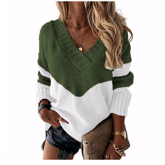 Damen nan V-Ausschnitt Strickpullover mit Chevron-Muster und Oversize-Schnitt EB