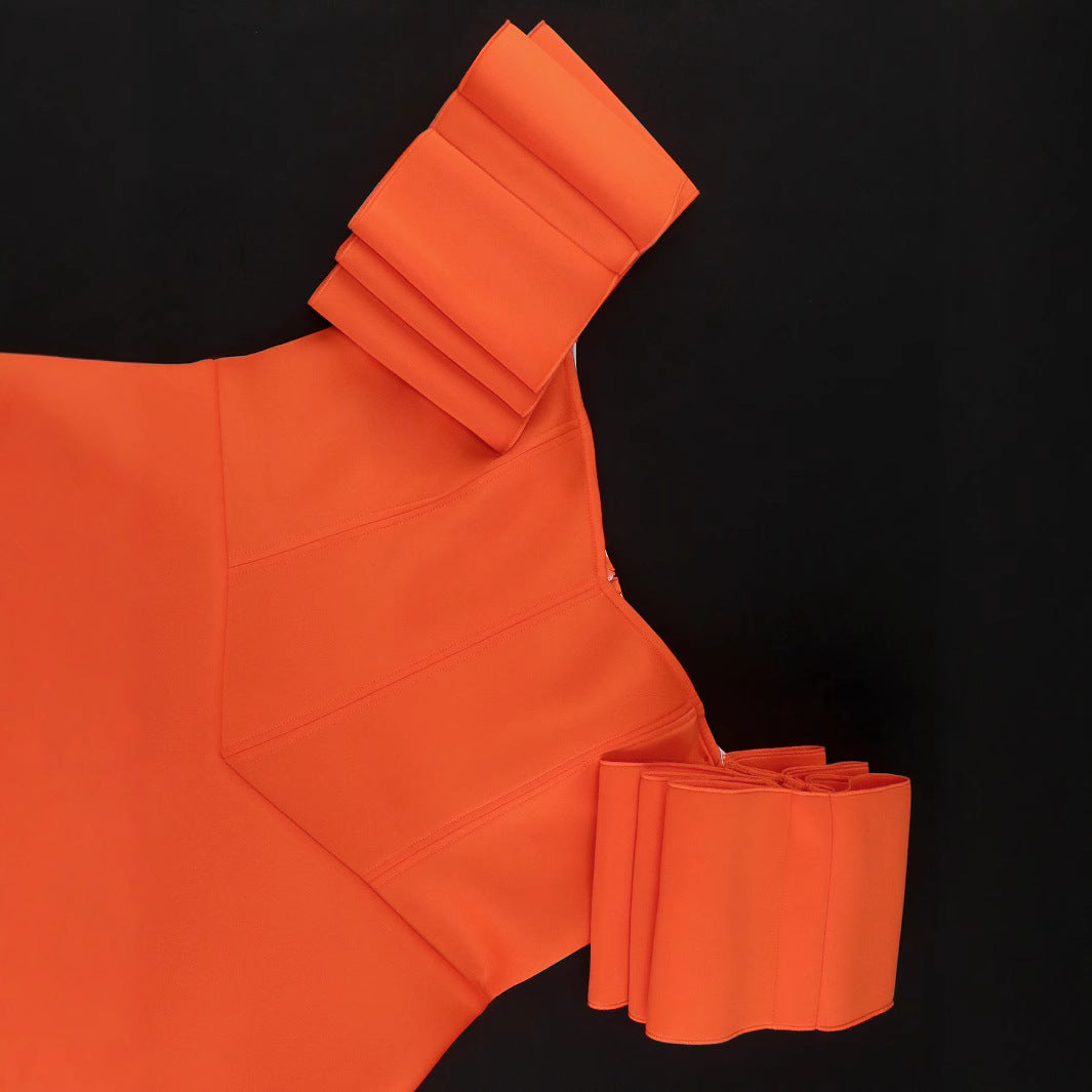 Damen Off-Shoulder Kleid mit Volantärmeln und asymmetrischem Saum EB