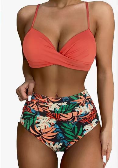 Damen Hochtailliertes Bikini-Set mit Raffungen EB