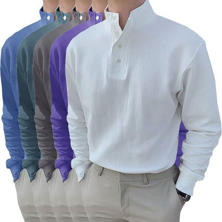 Herren Langarm-Henley-Shirt mit modernem Stehkragen und Knopfleiste EB