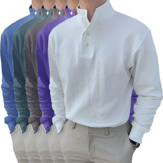 Herren Langarm-Henley-Shirt mit modernem Stehkragen und Knopfleiste EB