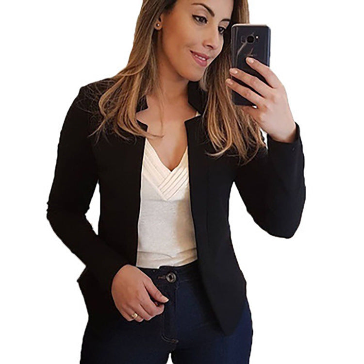 Damen Eleganter Slim-Fit Blazer mit offenem Kragen und langen Ärmeln EB