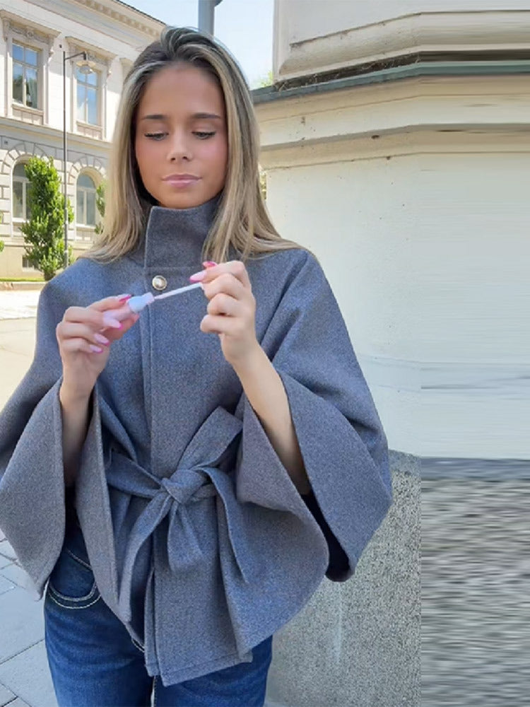 Damen Modernes Cape mit Taillengürtel EB