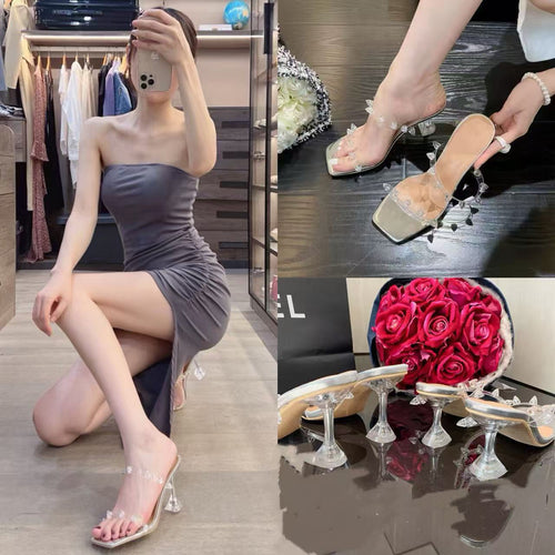 Damen Transparente High Heels mit edlem Glanz EB