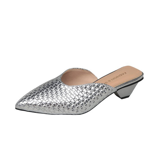 Damen elegante Mules mit modernem Wabenmuster und komfortablem Blockabsatz EB