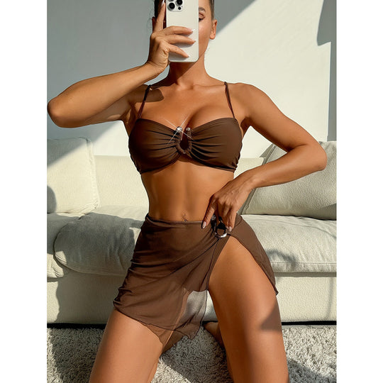 Damen Bikini-Set mit schickem Wickelrock und dekorativem Ringdetails EB
