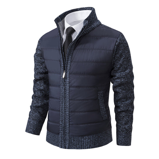 Herren nan gesteppte Hybrid-Strickjacke mit Stehkragen Reißverschluss und Eingrifftaschen EB