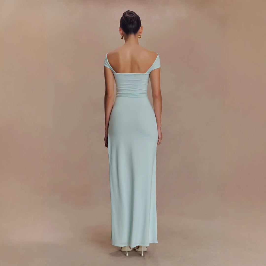 Damen Elegantes bodenlanges Kleid mit schulterfreiem Design EB