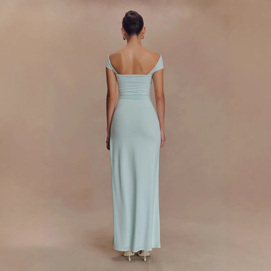 Damen Elegantes bodenlanges Kleid mit schulterfreiem Design EB