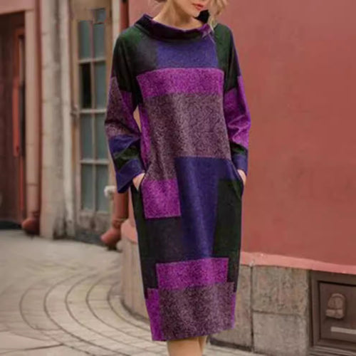 Damen Oversized Kleid mit geometrischem Patchwork-Design EB