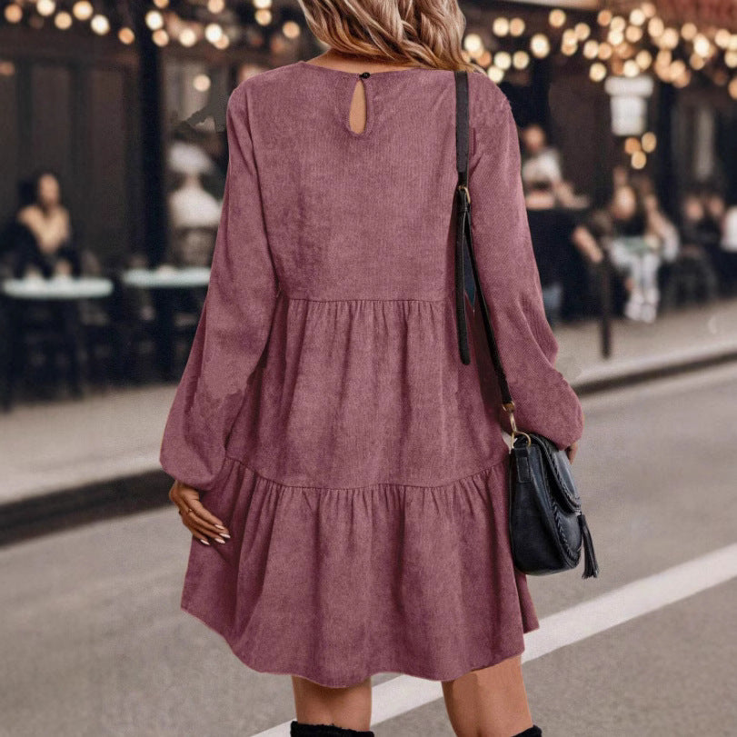 Damen lässiges Kleid mit voluminösen Ärmeln und Rüschensaum EB