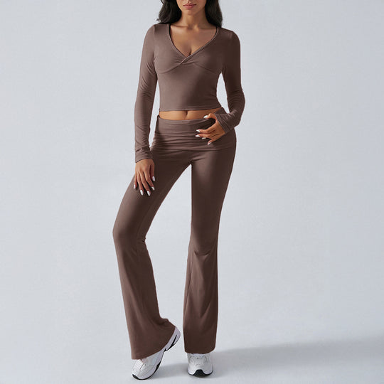 Damen nan figurbetonte Yoga-Set mit hoher Taille und V-Ausschnitt EB