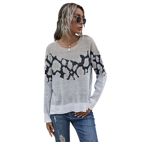 Damen Strickpullover mit modernem grafischen Muster und lässigem Schnitt EB