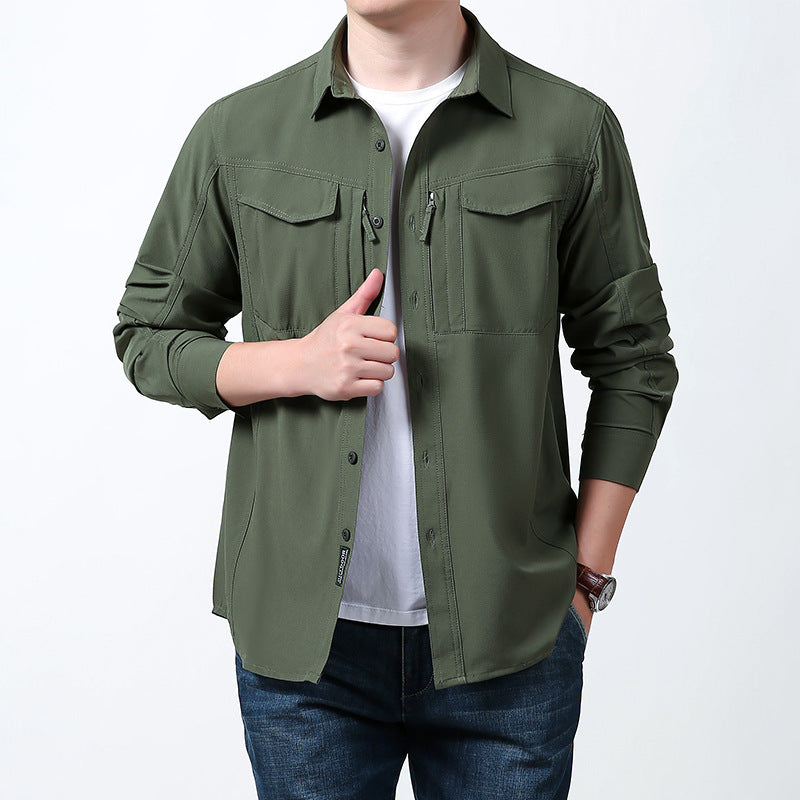 Herren nan leichtes Utility-Hemdjacke mit Brustklappen, Reißverschlusstasche und stretchigem Funktionsgewebe EB