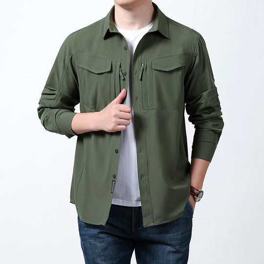 Herren nan leichtes Utility-Hemdjacke mit Brustklappen, Reißverschlusstasche und stretchigem Funktionsgewebe EB