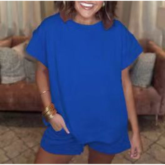 Damen gemütliches Freizeit-Set mit strukturiertem Oberteil und Shorts EB