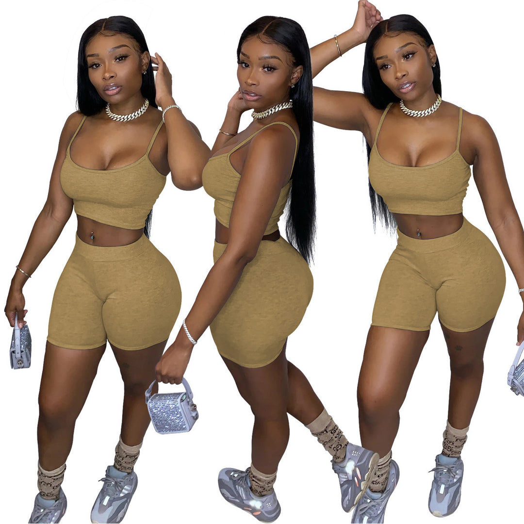 Damen Sportliches Set mit figurbetonendem Crop-Top und Shorts EB