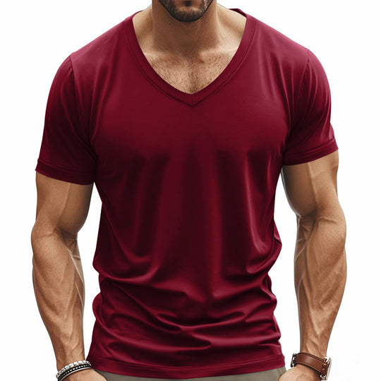 Herren V-Ausschnitt T-Shirt aus atmungsaktivem Baumwollmix mit modernem Schnitt EB