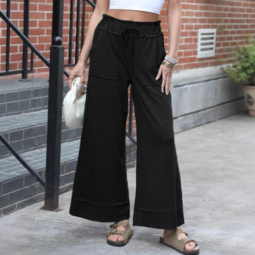 Damen Modische Palazzo-Hose mit elastischem Bund und praktischen Taschen EB