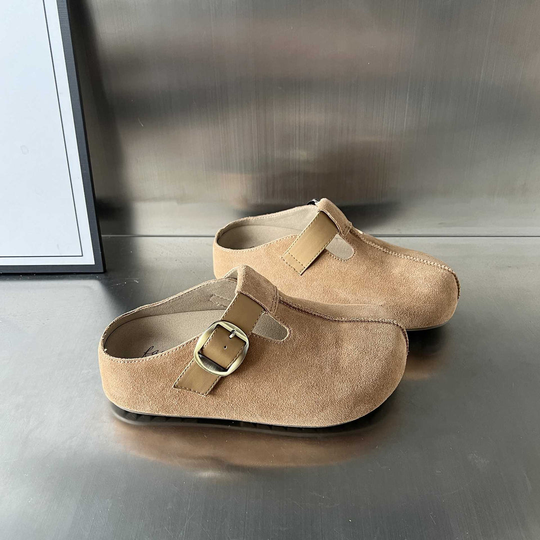 Damen Komfortable Clogs mit elegantem Schnallenverschluss aus feinem Wildleder EB