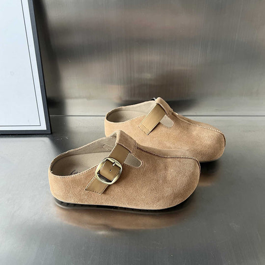 Damen Komfortable Clogs mit elegantem Schnallenverschluss aus feinem Wildleder EB