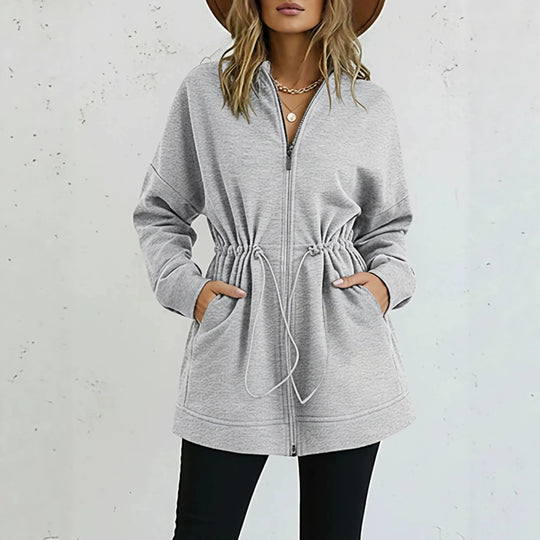 Damen Kapuzenjacke mit Taillen-Zugband, Reißverschluss und Eingrifftaschen EB