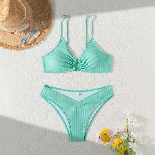 Damen Raffiniertes Bikinitop mit V-Ausschnitt und dekorativem Ring EB