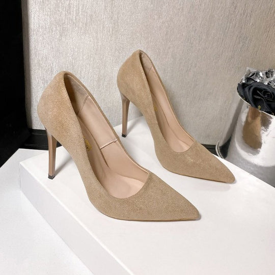 Damen elegante spitze Pumps mit feinem Veloursleder EB