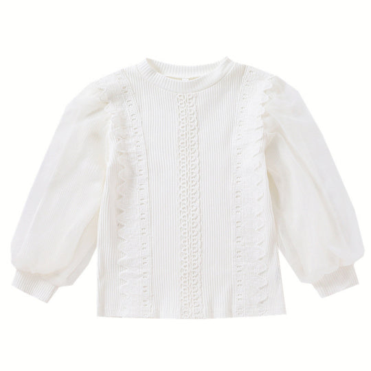 Damen Sweatshirt mit Tüllärmeln und Rüschendetails EB