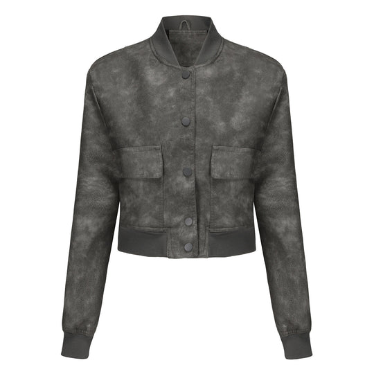 Damen nan kurze Crop-Kunstlederjacke im Blousonstil mit Druckknopffront und aufgesetzten Pattentaschen EB