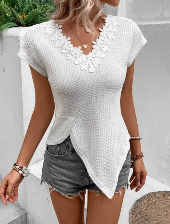 Damen Modisches Oberteil mit floralen Details und asymmetrischem Schnitt EB