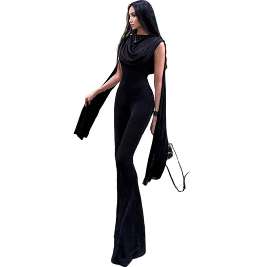 Damen Eleganter Jumpsuit mit Drapierung und weiter Beinführung EB