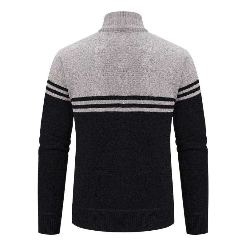 Herren sportliche und modische Strickjacke mit Reißverschluss und kontrastierenden Streifen EB