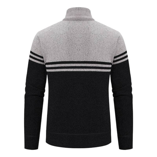 Herren sportliche und modische Strickjacke mit Reißverschluss und kontrastierenden Streifen EB