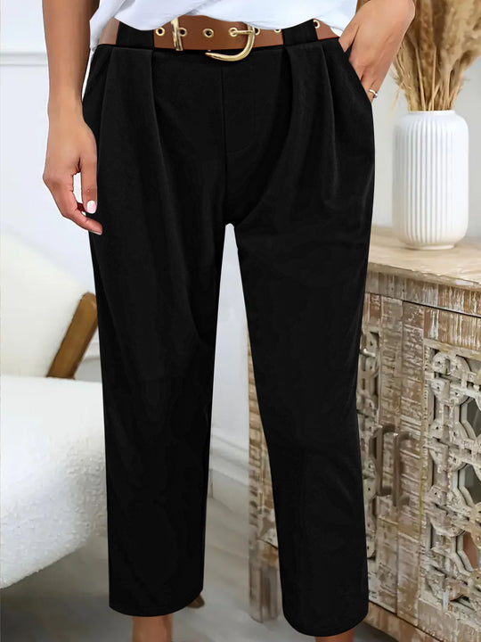 Damen Elegante High-Waist-Hose mit Falten-Details und Gürtel EB