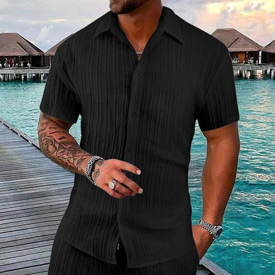 Herren Kurzarm-Hemd mit strukturiertem Design und modernen Knopfdetails EB